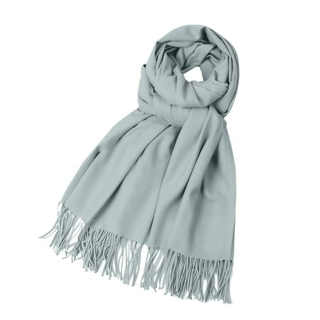 Hontri Scarf Fleece Solid Color Imitation Scarf Versatile Fleece Scarf Warm Shawl Scarf for Women Silver