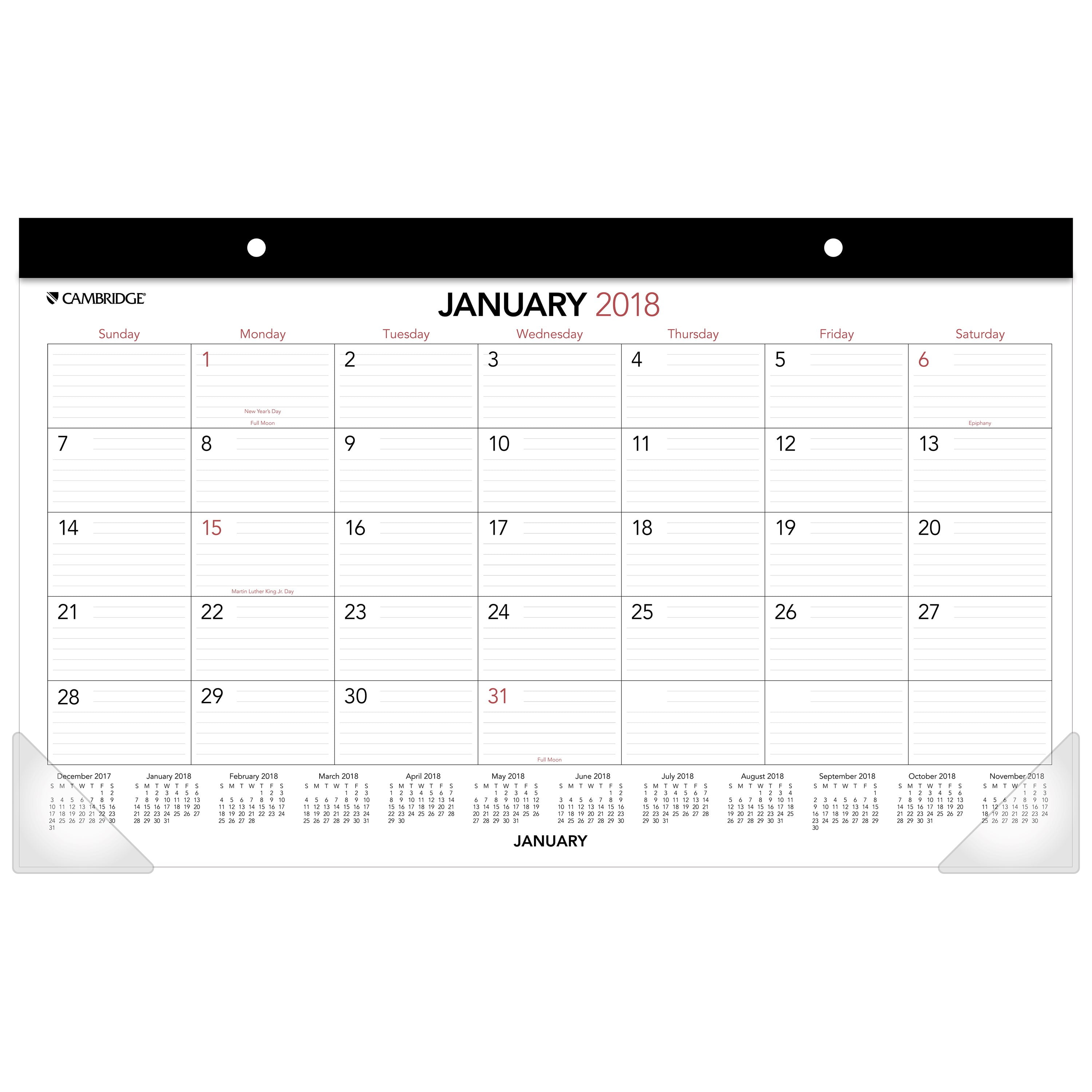 2018 Mead Cambridge Compact Monthly Desk Pad, 12 Months, January Start