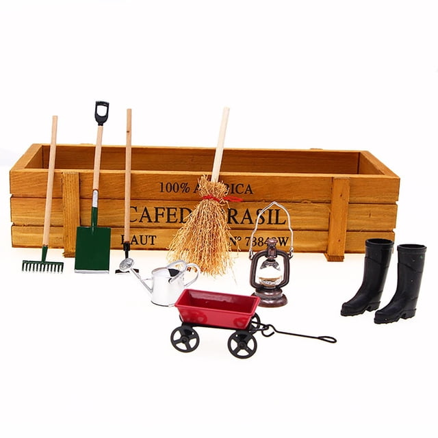 AMERTEER 9PCS Mini Simulation Garden Tool Decoration Set Accessories Miniature Scene Yard Scene Decoration