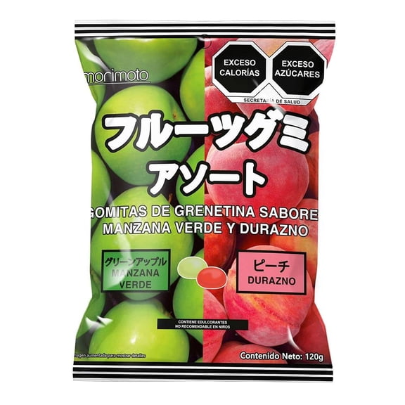 Gomitas Morimoto de grenetina sabor manzana verde durazno 120 g