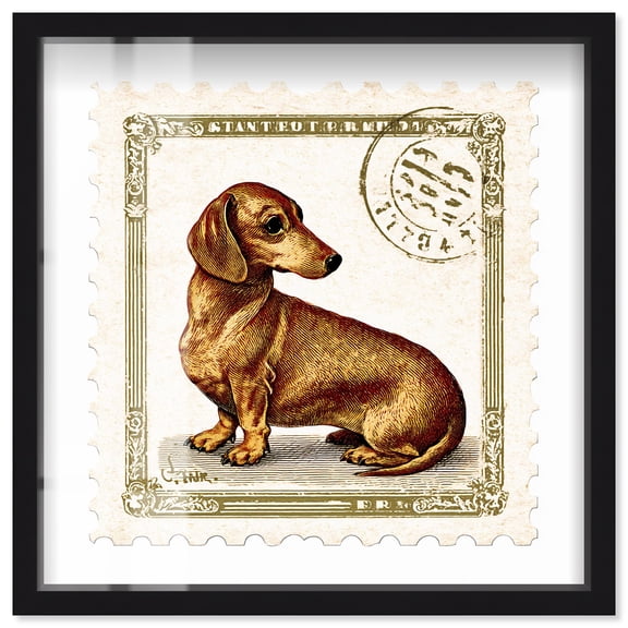 Postal Pup Shadowbox Print Cute Art Prints by Art Remedy, Black Frame, 12 x 12