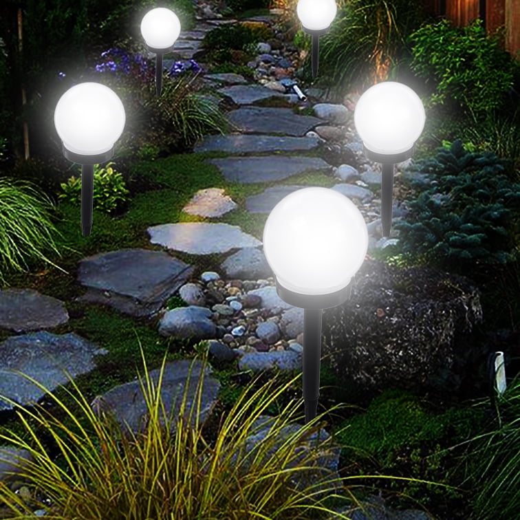 Solar LED 2/4/6PCS Round Ball Lights Garden Path Outdoor Ground Spike Plug Lamp 