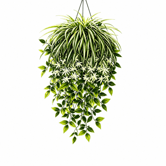 Artificial Hanging Plants, 23.6 in Faux Chlorophytum Spider Plants Greenery Vine for Indoor Outdoor Wall Porch Office Decor