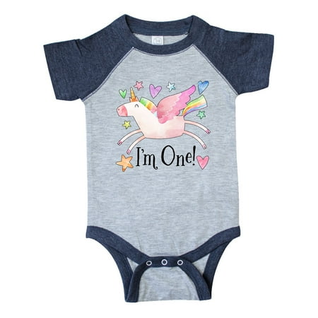 

Inktastic I m 1 Cute Rainbow Unicorn with Stars and Hearts Gift Baby Boy or Baby Girl Bodysuit