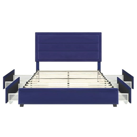 Furniture of America Tink Platform Fabric Full Bed with Drawers in Navy