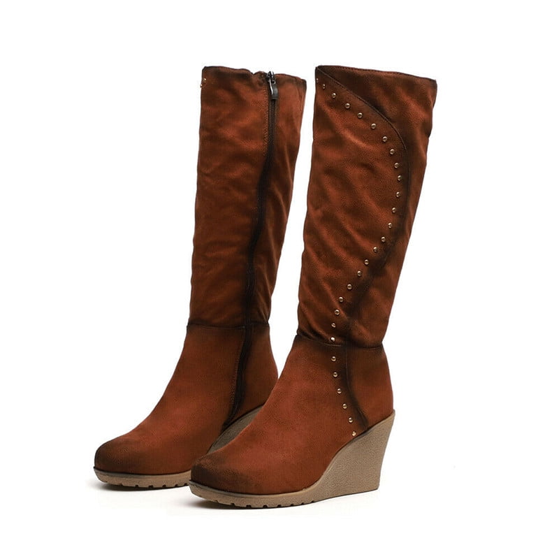 brown slouch heel boots