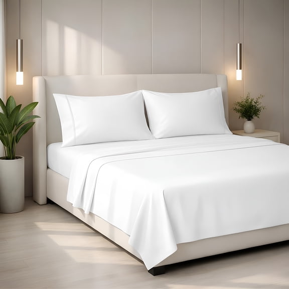 AUQ 100% Egyptian Cotton King Size Sheets Set 2000 Series Luxury Sheets King Size Bed Set (4 Pc,White),Silky Soft & Cooling,Sateen Weave 17" Extra Deep Pocket Hotel Collection Sheet