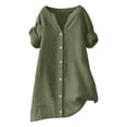 thumbnail image 4 of Camisa de lino para mujer: talla grande, manga corta, cuello en V, color liso, 4 of 4