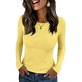 thumbnail image 2 of Ribbed 3/4 Sleeve Shirts for Women Slim Fitted Tight T-Shirts Crewneck Basic Tee Tshirt 2026 Fall Casual Tops Fluorescence Yellow M, 2 of 4