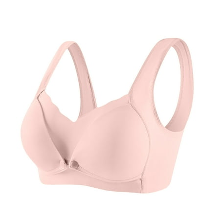 Nursing Bra For Women Comfort Front Closure Wirefree Full Figure Bra Plus Size Gathered Lingerie Seamless Brassiere T-Shirt Bra Pink XL