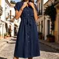 thumbnail image 4 of NTACZA Women Dresses Casual Midi Collared Shirt Dress Short Sleeve Ruched Waist Vacation Size XL, 4 of 5