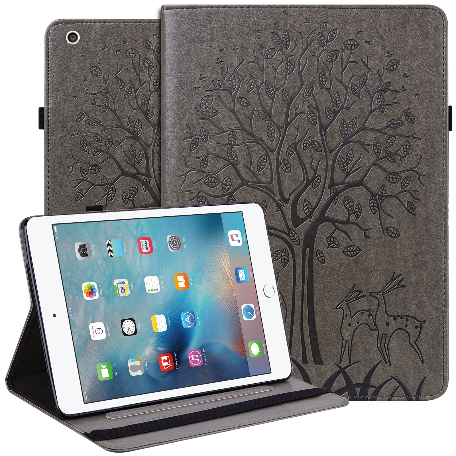 iPad Mini 1/2/3/4/5 Case, Slim Premium PU Leather Folio Stand Cover with Auto Sleep/Wake & Pencil Holder, Gray