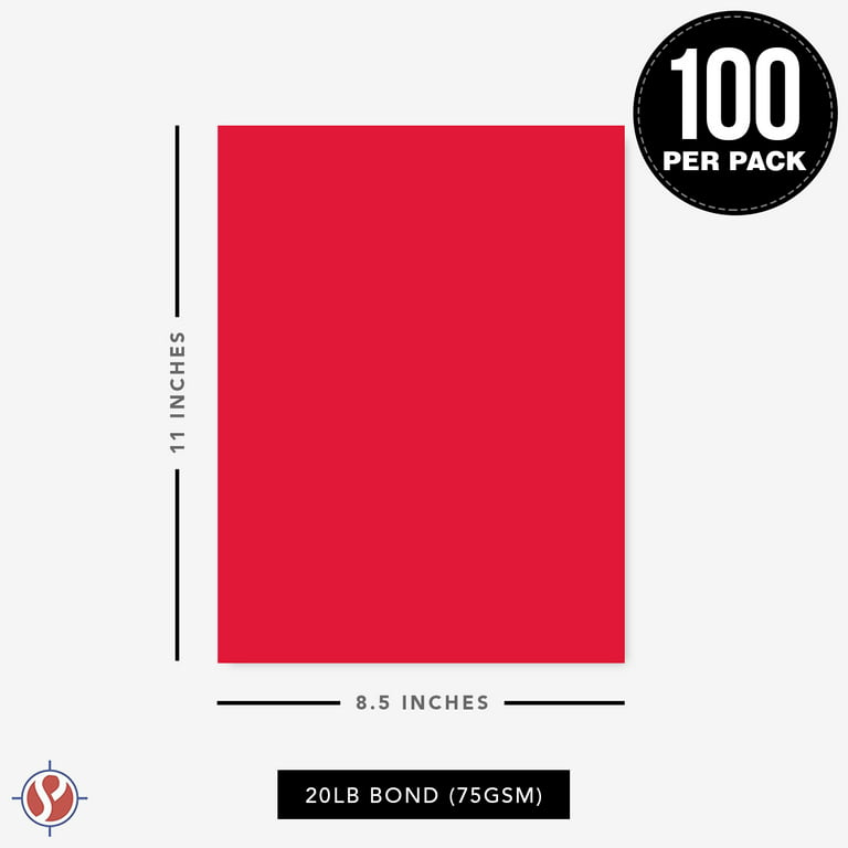 Uoffice Colored Bond Paper Bundle 8.5 inch x 11 inch, 20lbs, 100 Pages, Red