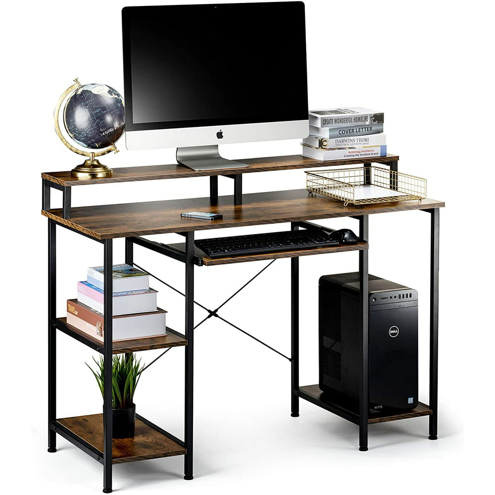 Computer Desk With Storage Shelves And Keyboard Tray Hutch Shelf