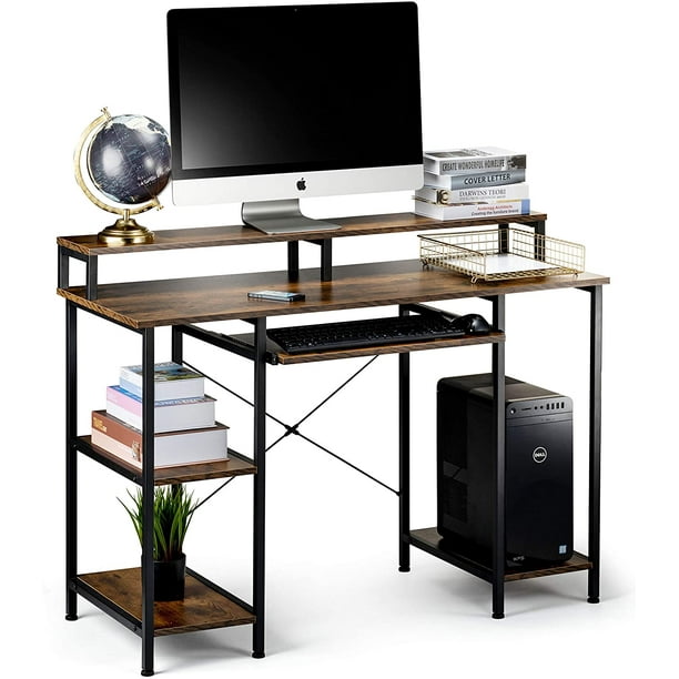 Computer Desk with Storage Shelves and Keyboard Tray, Hutch Shelf