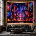 thumbnail image 6 of Neon Cyberpunk City Street at Night Energetic Retro Art for Cityscape Fans Urban Wall Decor Housewarming Gift Tapestry Wall Hanging for Bedroom, Living Room and Dorm, 6 of 7