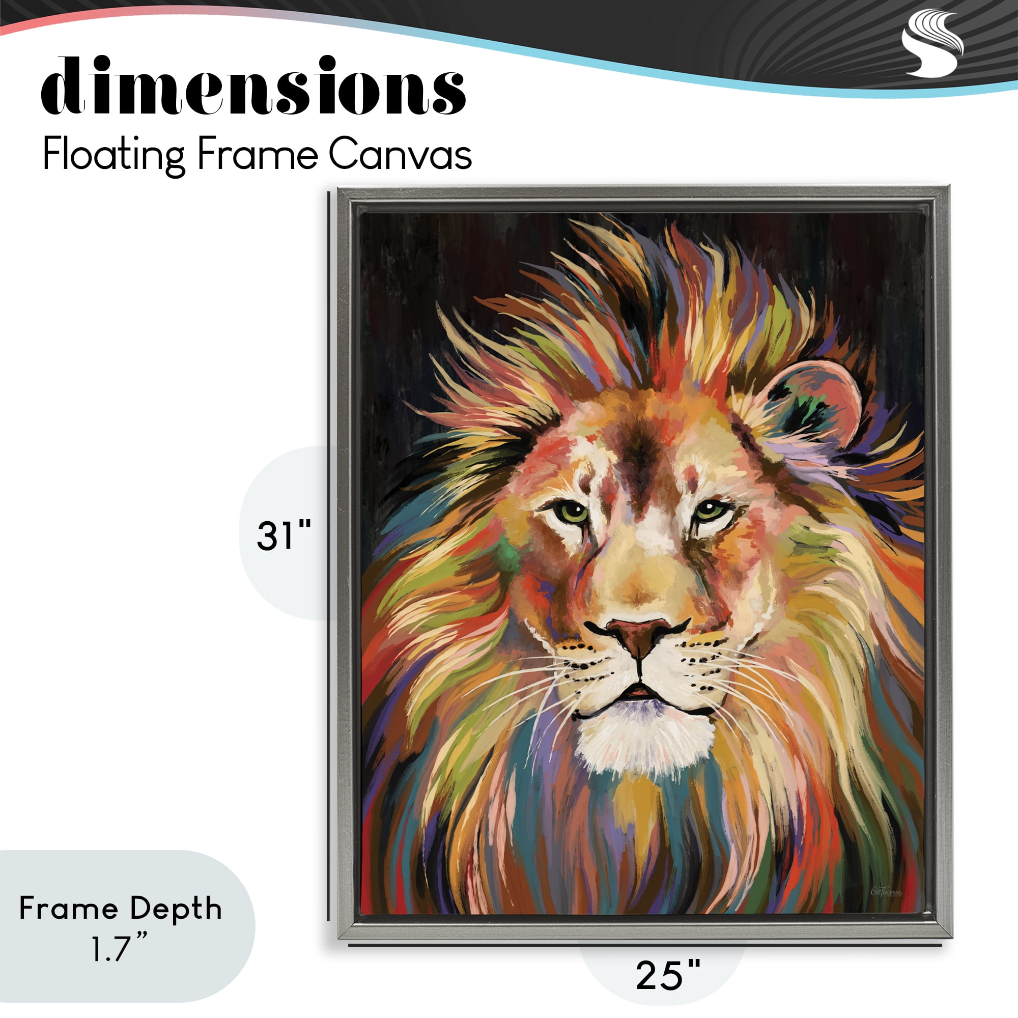 Stupell Industries Vibrant Majestic Rainbow Lion Gray Framed Floater Canvas Wall Art, design by Cat Thurman Designs