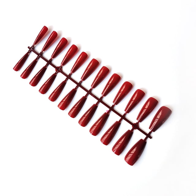 Minnieouse Uñas postizas largas, manicura de uñas Multicolor a presión, manicuras pequeñas de moda para el hogar, puntas de cubierta completa Juegos de manicura rojo oscuro 1
