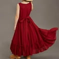 thumbnail image 6 of Kids Girls Sleeveless Long Dress Solid Color Ruffle Loose Dress Casual A-line Flowy Maxi Dress 3-12 Years, 6 of 6
