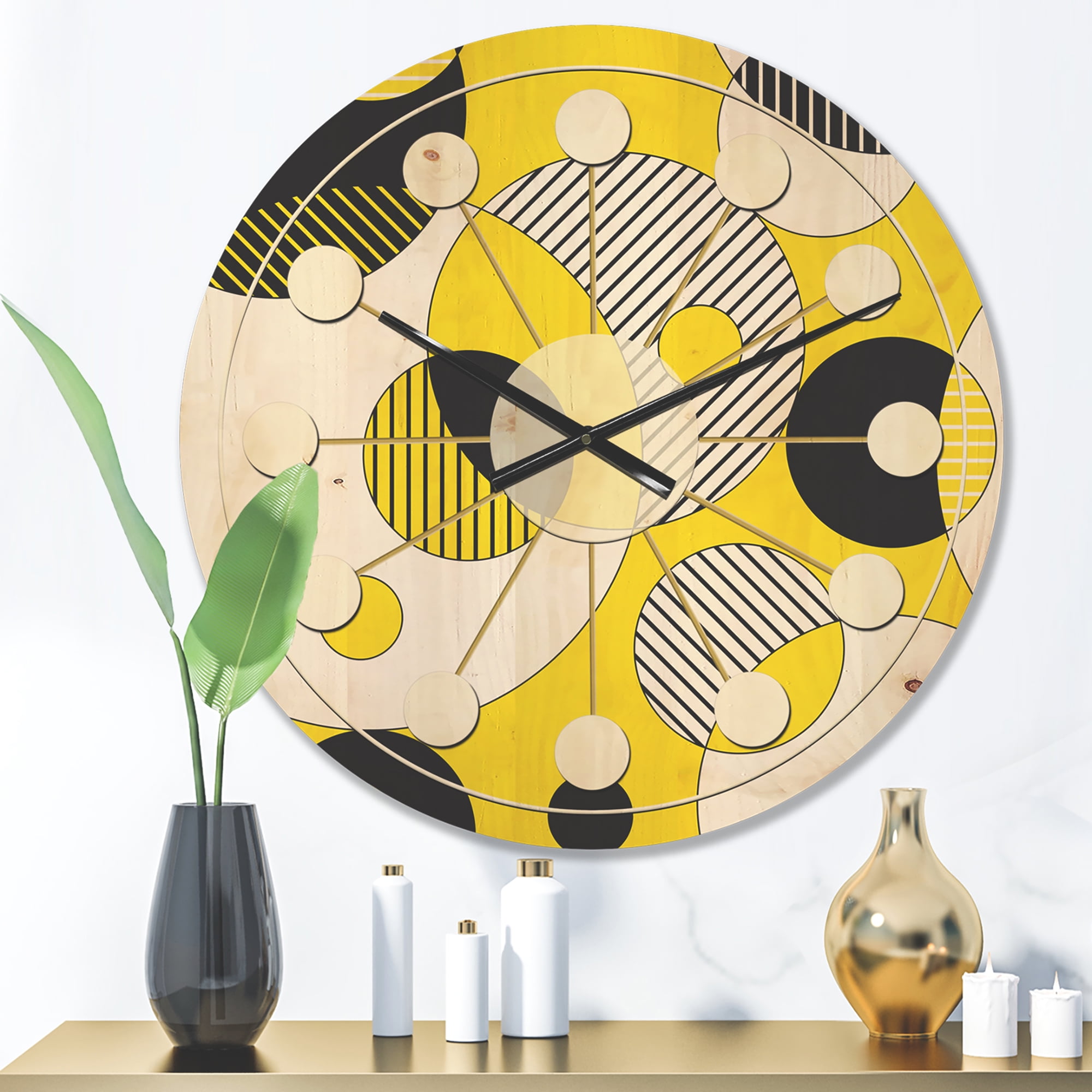 Designart 'Circular Abstract Retro Pattern Geometric I' Mid-Century Modern Wood Wall Clock
