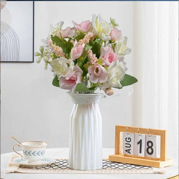 Lilgiuy Artificial Flowers Clearance, Spring Silk Flowers Fake Flowers Bouquet, 11.8 inch Tall Fake Bouquet with Stems, Plastic Flowers for Wedding Vase Table Centerpiece Floral Arrangements