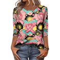 thumbnail image 4 of JULMCOMO Breast Cancer Shirts for Women Crew Neck 3/4 Sleeve Breast Cancer Awareness Casual Pink Ribbon Graphic Tees Loose Cute Print T-Shirts Watermelon Red 2XL, 4 of 5