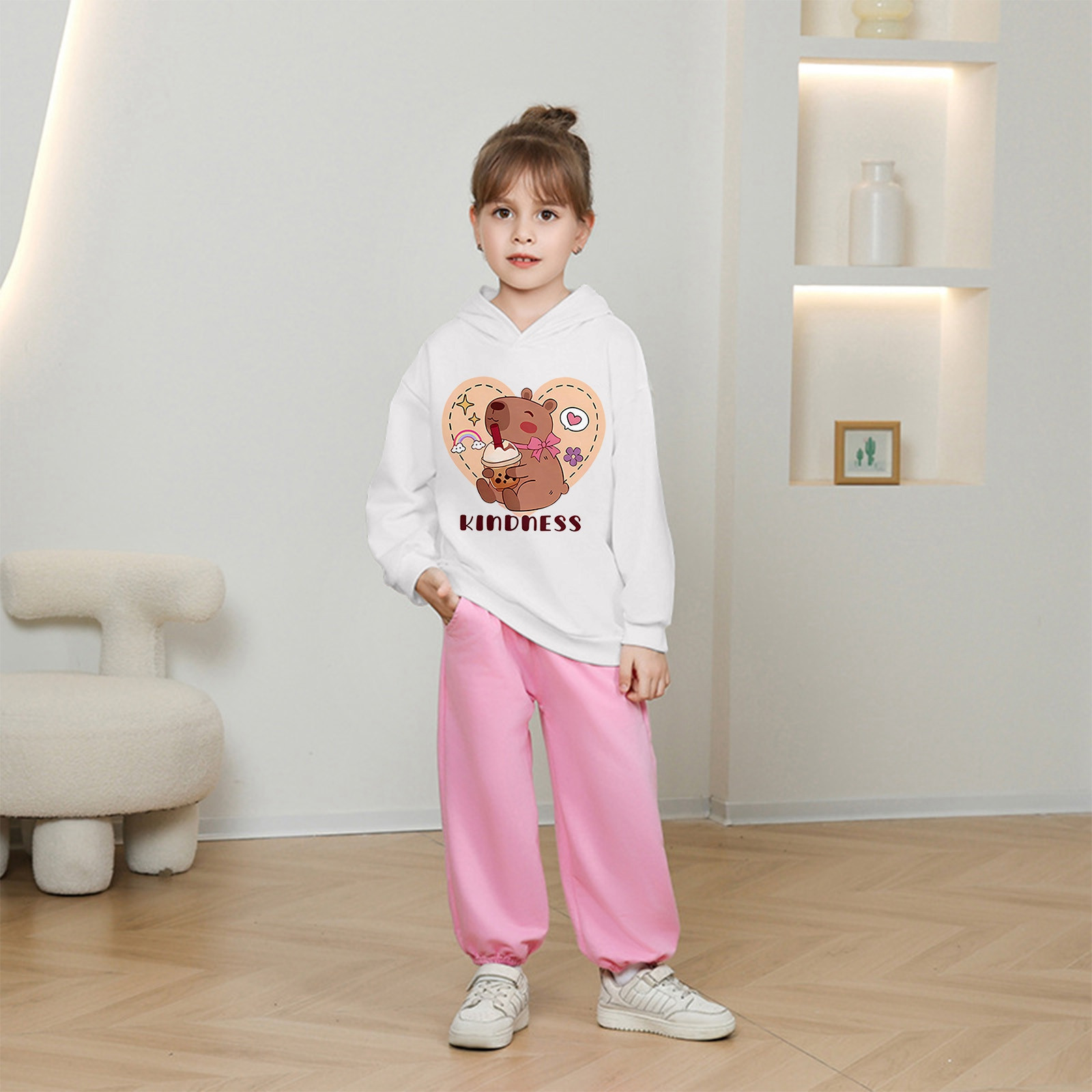 Sweat à Capuche Fille Imprimé Capybara - Manches Longues Avec Poche - Hiver Doux Et Chaud - Décontracté - 12