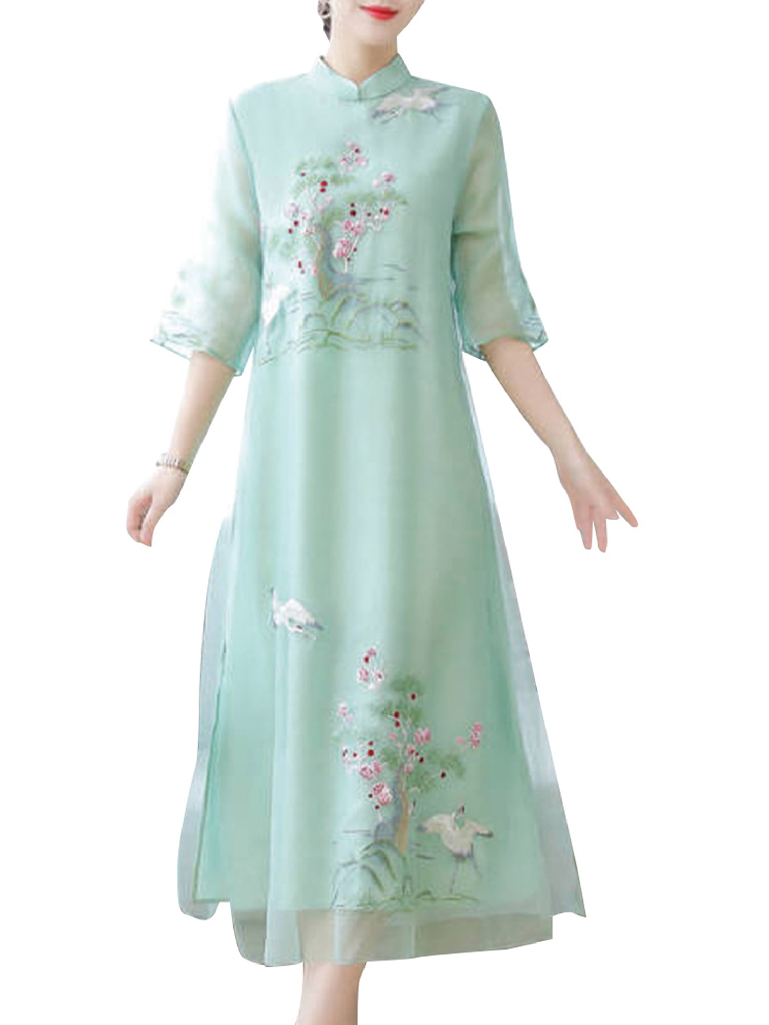 Womens Cheongsam Floral Embroidery Maxi Dress Togo | Ubuy
