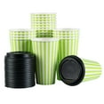 thumbnail image 3 of Restpresso 16 oz Green and White Stripe Paper Single Wall Coffee Cup - with Black Lid - 3 1/2"x 3 1/2"x 5 1/2" - 20 count box, 3 of 11