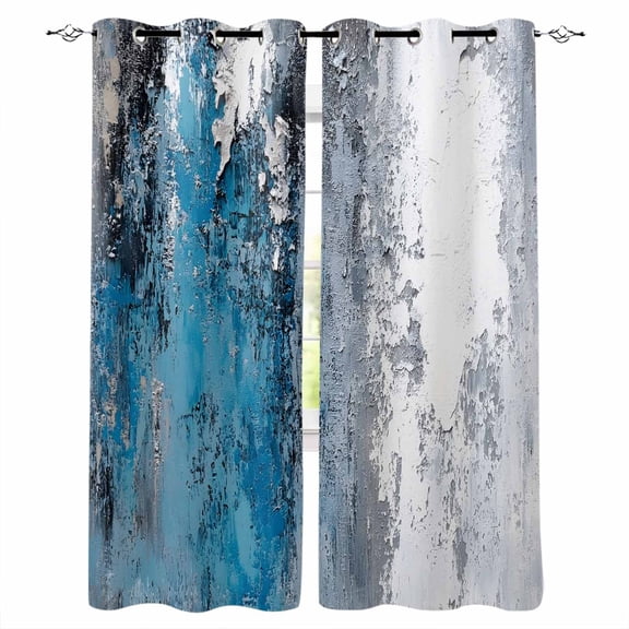 Blue Black Grey Blackout Curtains for Bedroom/Living Room, Thermal Insulated Kitchen Curtains, Modern Oil Painting Vintage Abstract Grommet Darkening Window Treatment Drapes 52"x84"x2