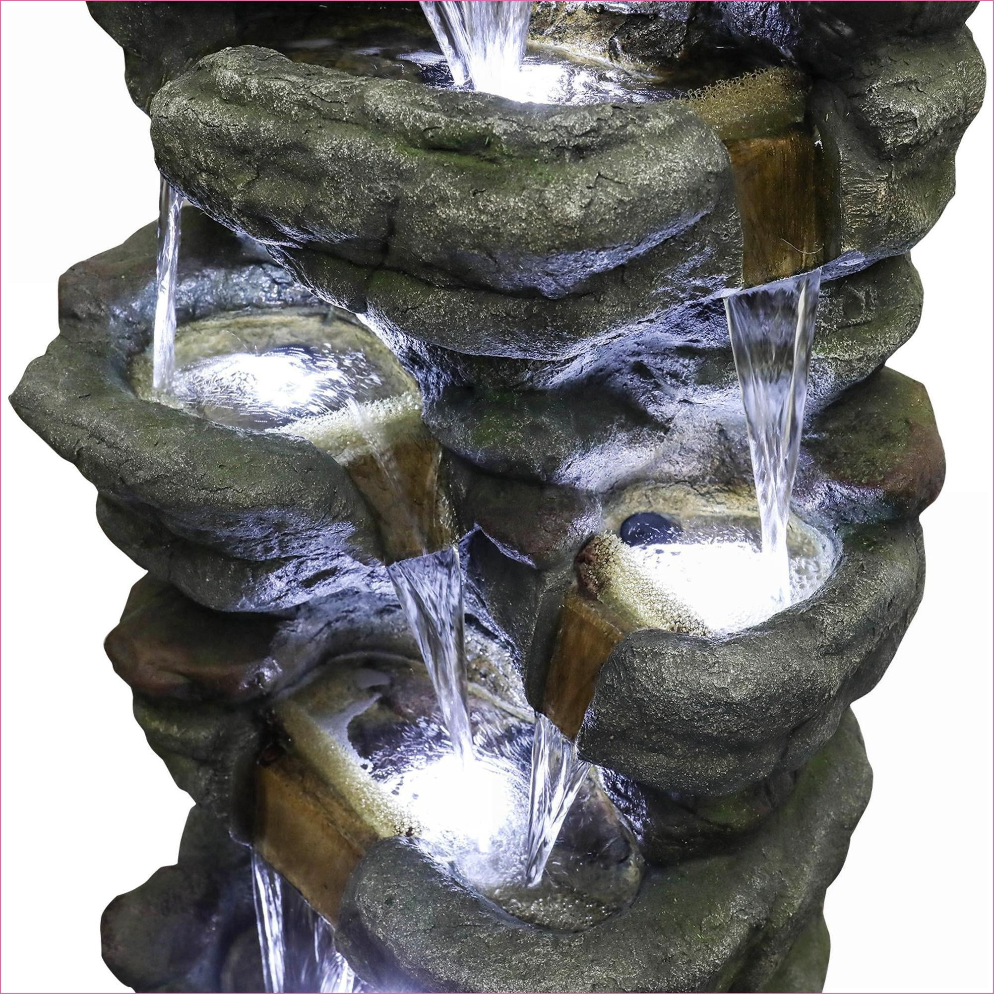 Fountains 51" Natural Rock Outdoor Garden Patio Fountain | UL Certified Pump | Resin | Waterfall Tiered Fountain