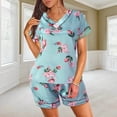 thumbnail image 2 of Women's Satin Pajamas Casual Comfy Printed V Neck Short Sleeve Tops and Shorts Lounge Sets Sleepwear Plus Size Pjs, 2 of 7