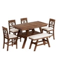 thumbnail image 2 of MODERNLUXE 6PCS Solid Wood Counter Height Dining Table Set for 6,Dining Room Table Set with One Rectangular Table with Storage Shelf,4 Fabric Chairs and 1 Fabric Bench for Kitchen Dining Room, 2 of 7