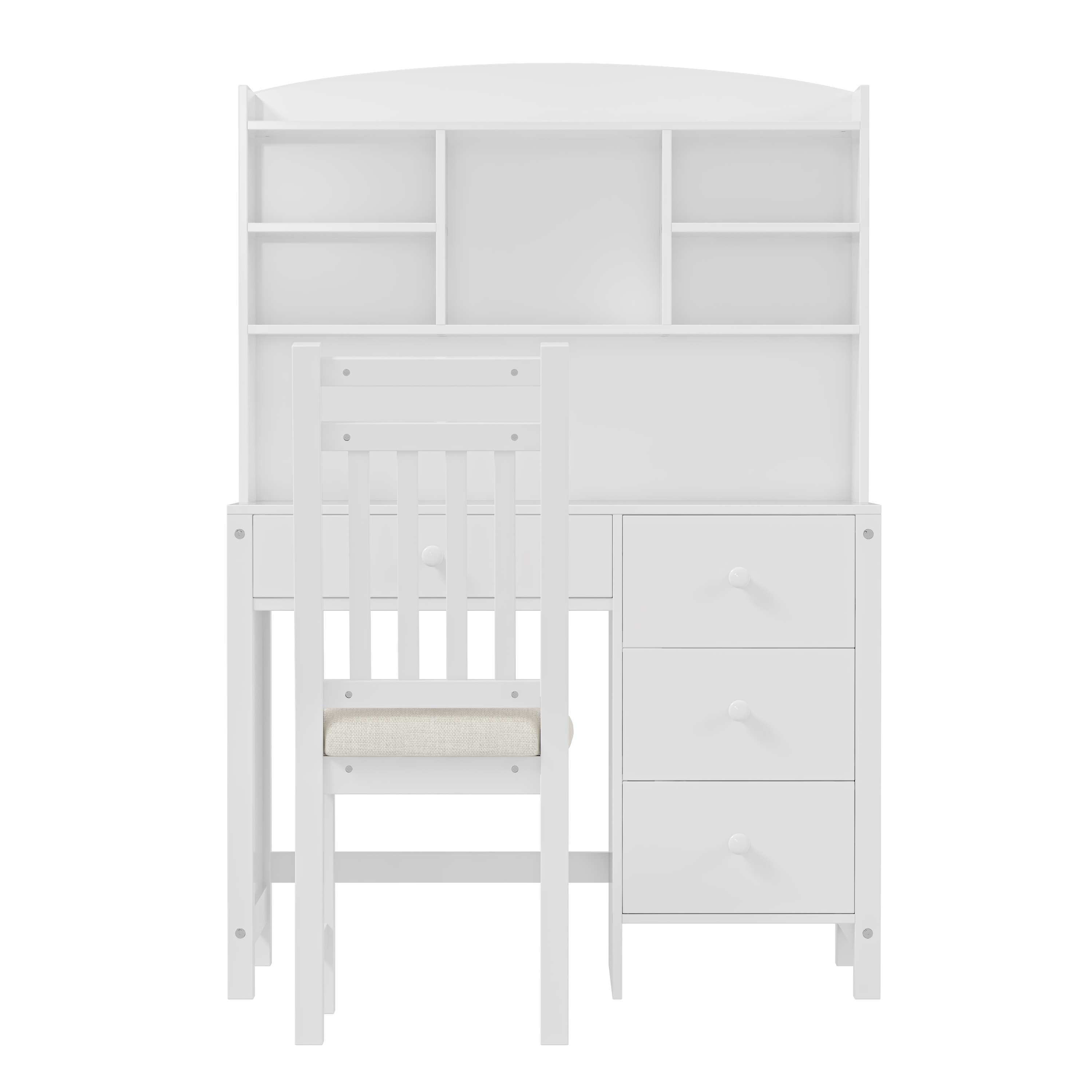 Aukfa 40" Home Office Computer Desk with Hutch, Executive Desk & Upholstered Chair Set with Bookshelf for Study/Bedroom, White
