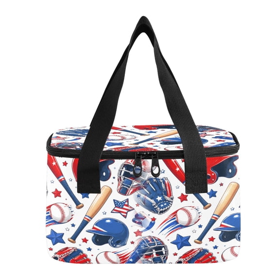 6L Insulated Lunch Bag Square Handheld Cooler Tote Baseball Equipment Pattern Reusable Thermal Bag with Polyester & Aluminum Lining for Work Picnic Travel