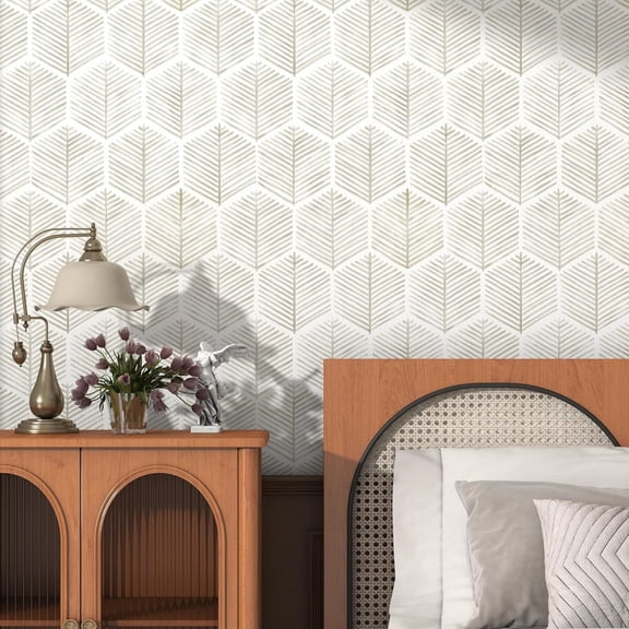 Modern Peel and Stick Wallpaper 17.3''×393'' Self Adhesive Wallpaper Boho Contact Paper Beige and White Geometric Wall Paper Removable Decorative Wallpapers for Bedroom Bathroom Cabinets Decor Vinyl