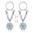 thumbnail image 1 of par de joyería piercing de decoración de anillo de pezón de flor de acero inoxidable de moda (azul), 1 of 3