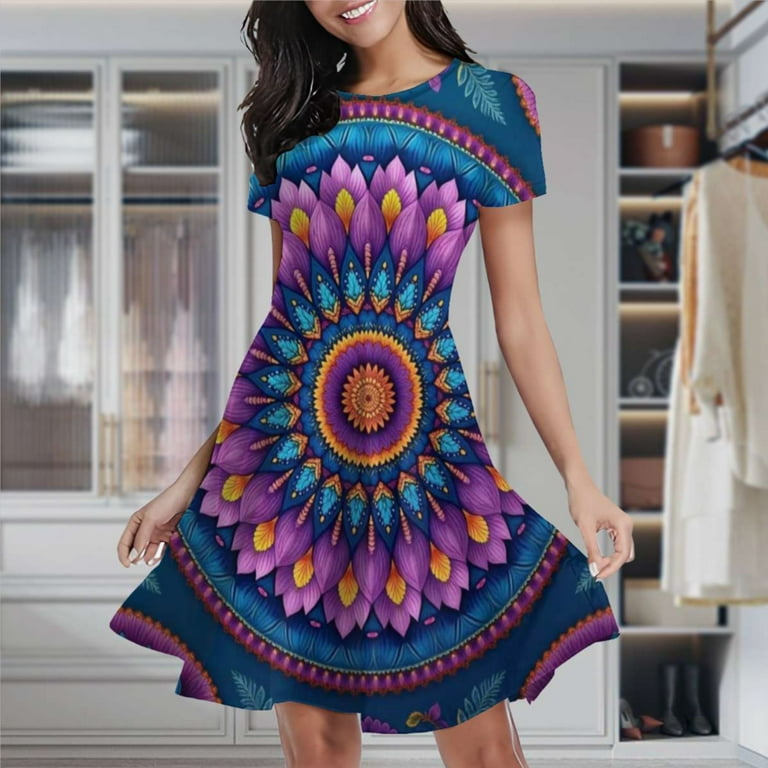 Mandala Pattern Purple Women's Classic Swing Skater Dress Casual Work Party  Cocktail Dresses - Walmart.com