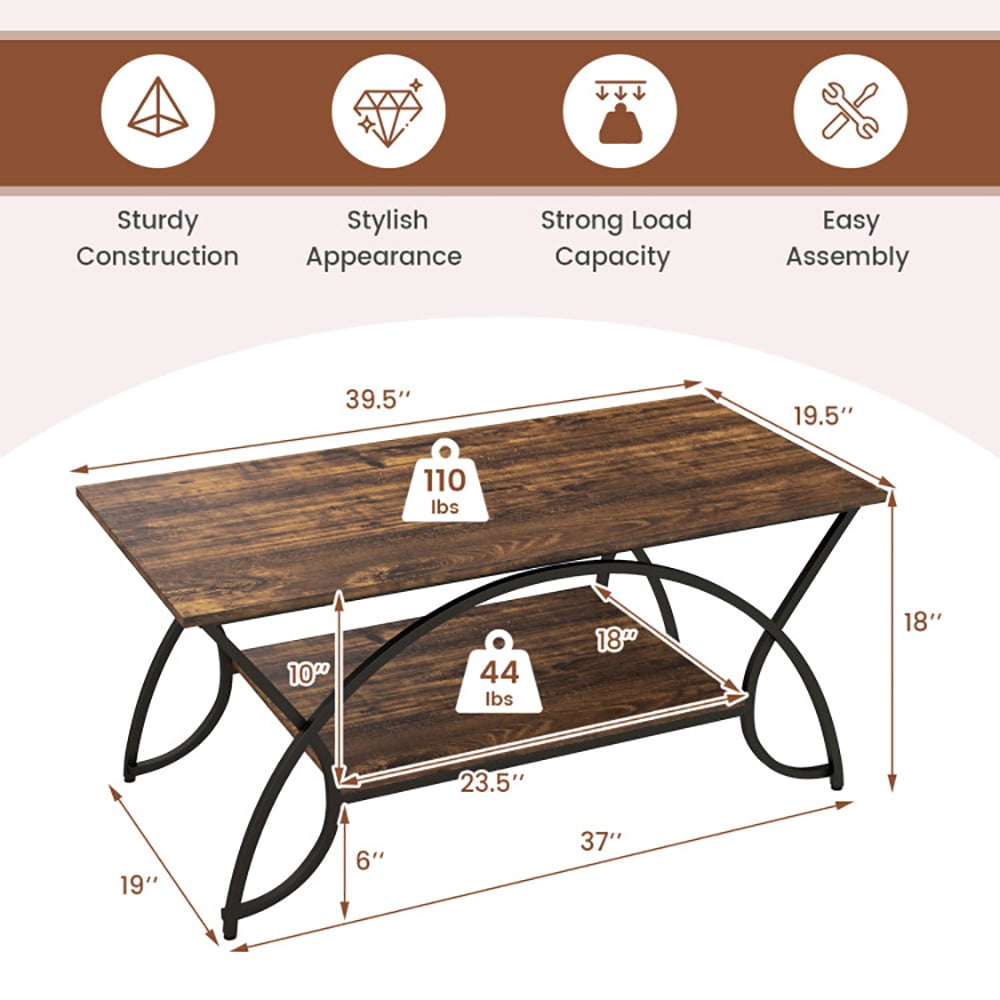 Finihen Coffee Table, Rectangular Coffee Table, 2-Tier Faux Marble Coffee Table with Marble Top and Metal Frame, for Living Room, Reception Room, Rustic Brown Finihen Coffee Table, Rectangular Coffee Table, 2-Tier Faux Marble Coffee Table with Marble Top and Metal Frame, for Living Room, Reception Room, Rustic Brown