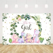 It's a Girl Backdrop Baby Shower Pink Cartoon Dinosaur Cactus and Eucalyptus Leaves Photography Background Kids Party Supplies Cake Table Decor Banner Photobooth Props Gift Favors