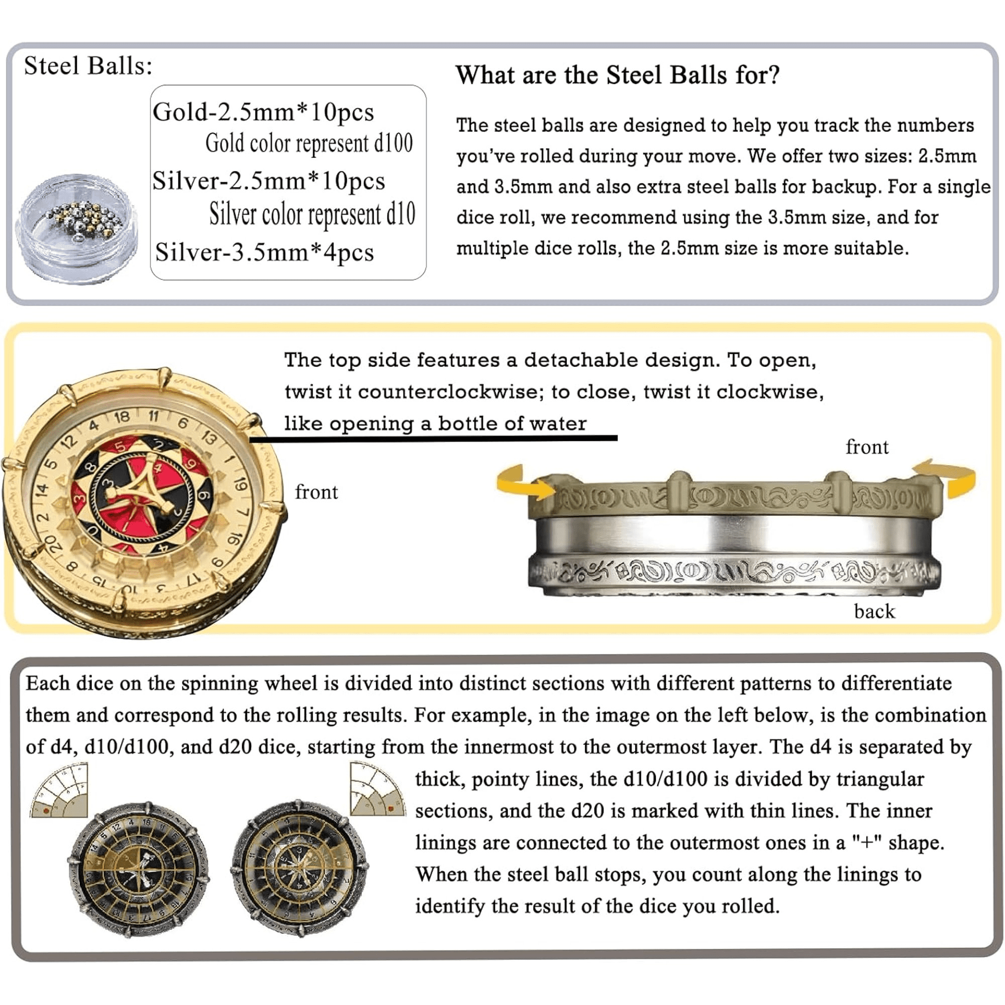 DND Random King Dice Spinner, 7-in-2 Dual-Spin Cthulhu Metal Dice for Classic Games