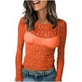 thumbnail image 2 of Sokhug Women's Mesh Sheer Lettuce Trim Crop Top Long Sleeve Going Out Tee Shirt, 2 of 6