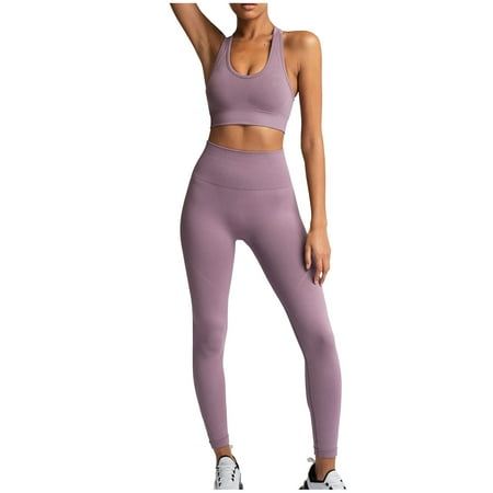 Yuzhih Workout 2 Piece for Women Seamless Outfits High Waist Butt Lifting Leggings Sleeveless Sports Bra Yoga Gym Sets Womens Clothes