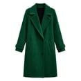 thumbnail image 6 of Women's Mid Length Trench Coats Wool Blend Lapel Double Breasted Long Sleeve Oversized Loose Work Office Commute Fall Winter Daily Outerwear Pea Coats, 6 of 9