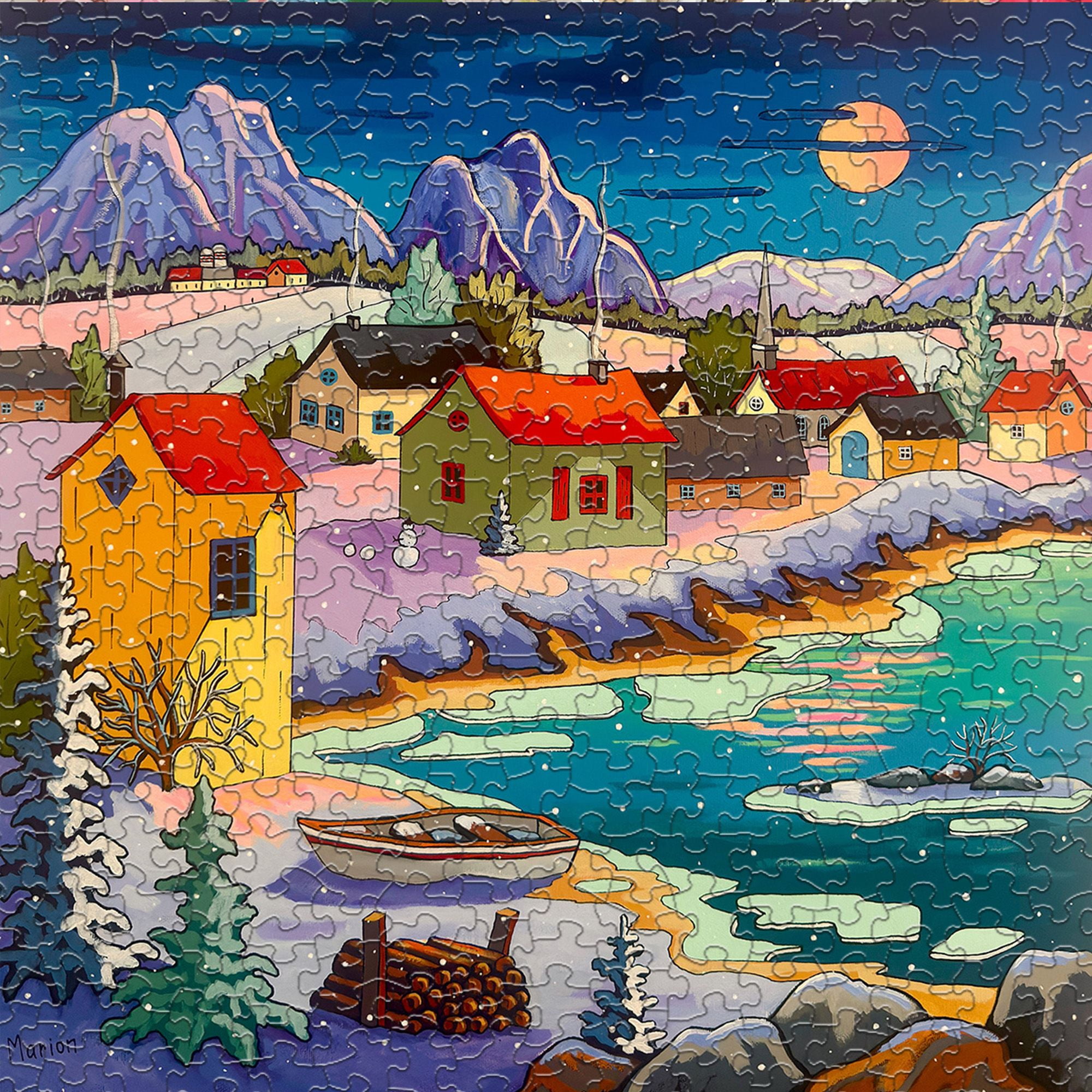 Springbok 500 Piece Moonlit Winter Village Jigsaw Puzzle for Adults