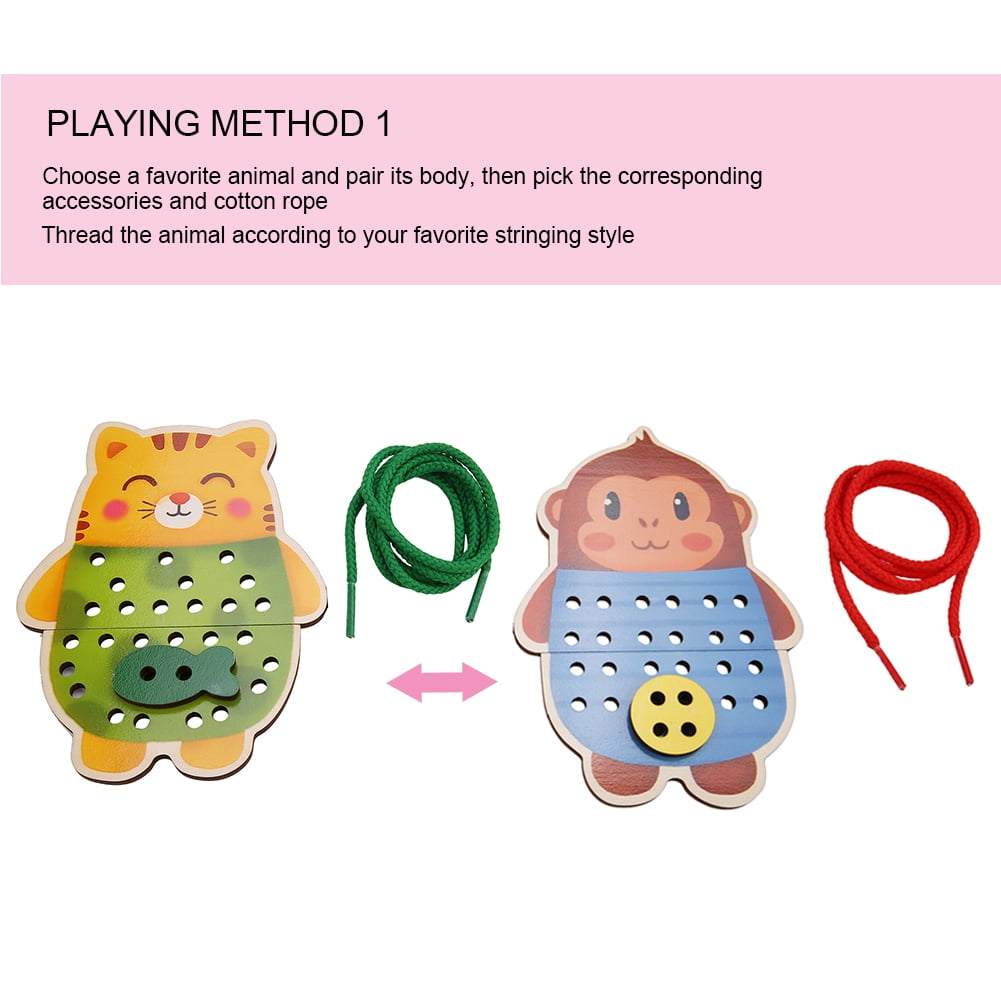 Fdit Cartoon Animal Threading Board,Children Cartoon Wooden Animal