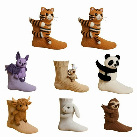 3D Knit Bat Socks, Animal Socks Hand Crocheted, Breathable Comfort Novelty Sock