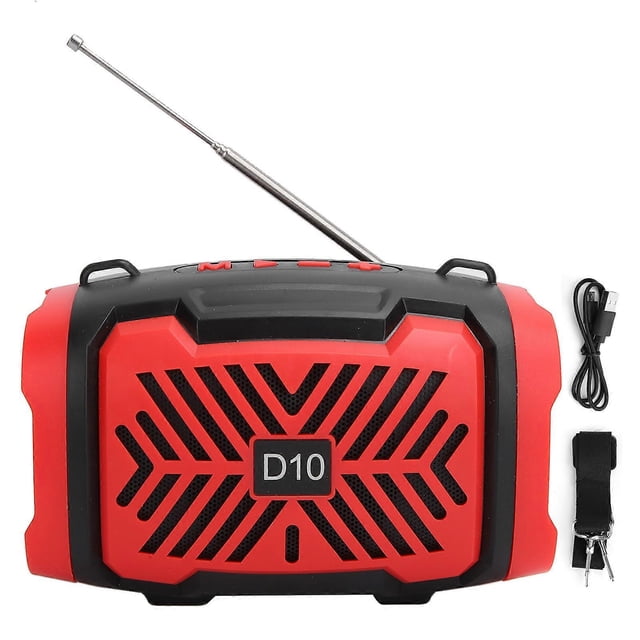 D10 Bluetooth V5.0 Wireless Speaker USB Micro Speaker with Light Strap Support FM Red