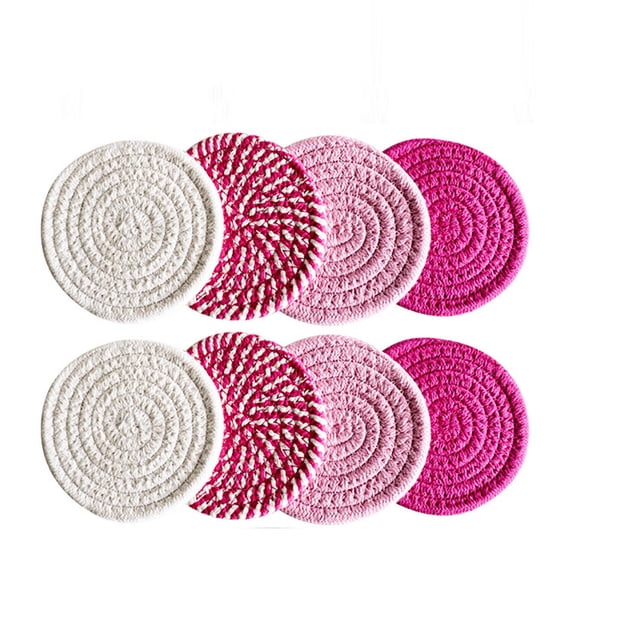 ZZkhGO Woven Coasters Set, 8-Piece Absorbent Drink Coasters, Natural Rope Cup Coasters with Heat Protection up to 210°F for Home Office Kitchen Table