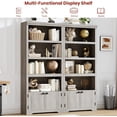 thumbnail image 4 of 5 Tier Bookshelf, 69" Tall Farmhouse Bookcase with 2 Doors & Adjustable Shelves - 31.5”w Open Display Storage Rack with Anti-Slip Design for Home Office, Balcony, Library, Study, Living Room, Gray, 4 of 6